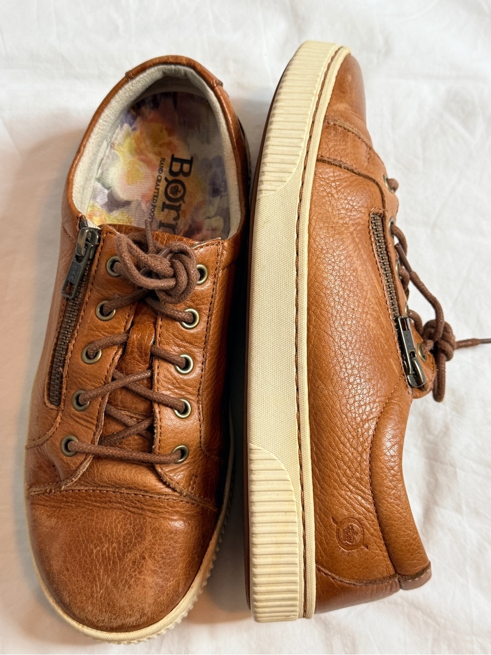 Born Tamara Cognac Brown Leather Zip Comfort Sneakers 8M